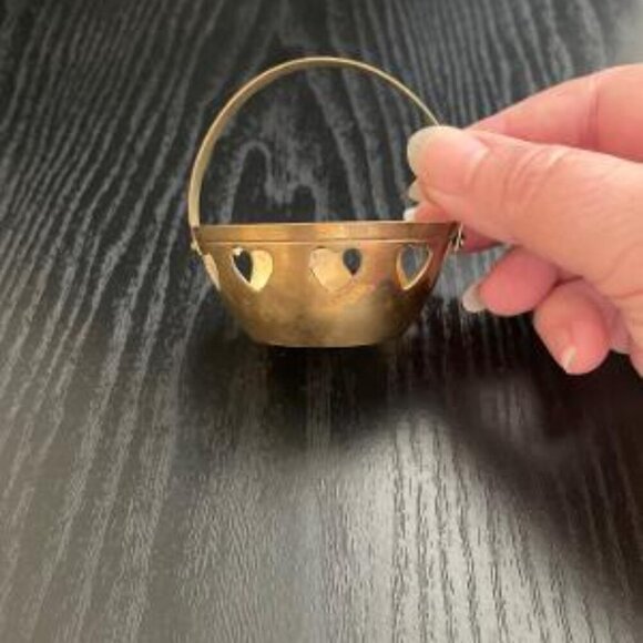 Tiny Brass Basket With Hearts - Picture 2 of 5